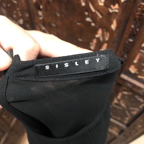 Sisley Black Sheer Chiffon Pleated Blouse Top S - Picture 4 of 6